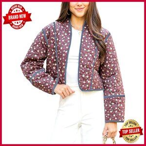 Reversible Quilted Puffer Jacket Cropped Lightweight Floral Cardigan Coat
